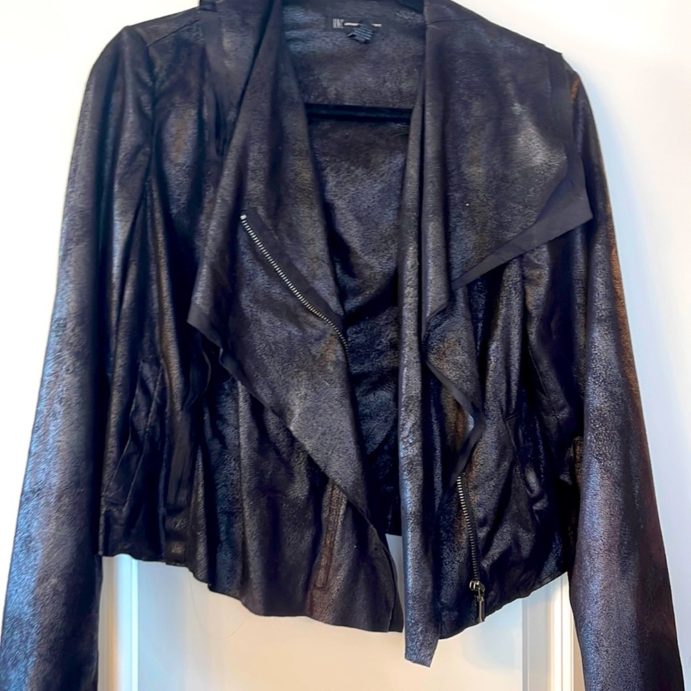 Black distressed pleather jacket